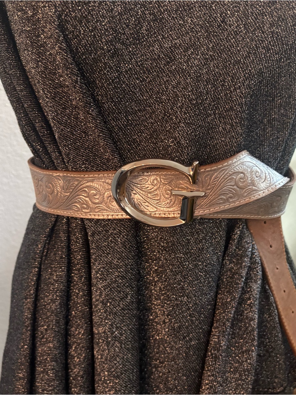 Guess Rose Gold Embossed Leather Waist Belt